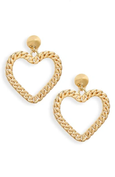 Moschino Love Curb Chain Heart Drop Clip-on Earrings In Shiny Gold