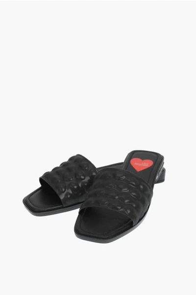 Moschino Love Embossed Hearts Faux Leather Karl20 Sabot In Black