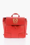Moschino Love Faux Leather Backpack With Golden Logo In Red