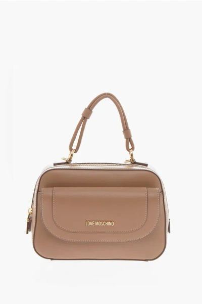 Moschino Love Faux Leather Bag With Braided Handle In Burgundy