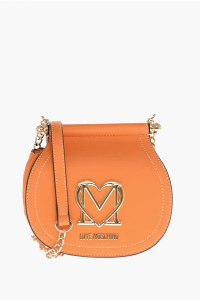 Moschino Love Faux Leather Bag With Chain Shoulder Strap And Golden L In Neutral