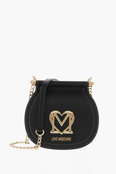Moschino Love Faux Leather Bag With Chain Shoulder Strap And Golden L In Black