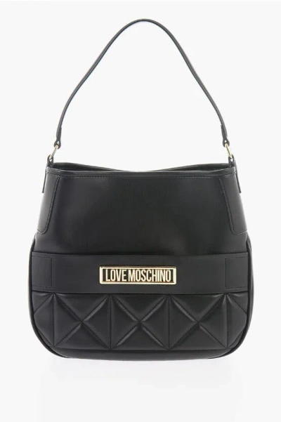 Moschino Love Faux Leather Bag With Removable Shoulder Strap In Black