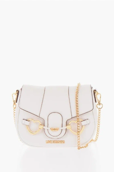 Moschino Love Faux Leather Big Heartbit Crossbody Bag With Golden Cla In Brown