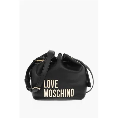 Moschino Love Faux Leather Bucket Bag With Golden Maxi Women's Logo