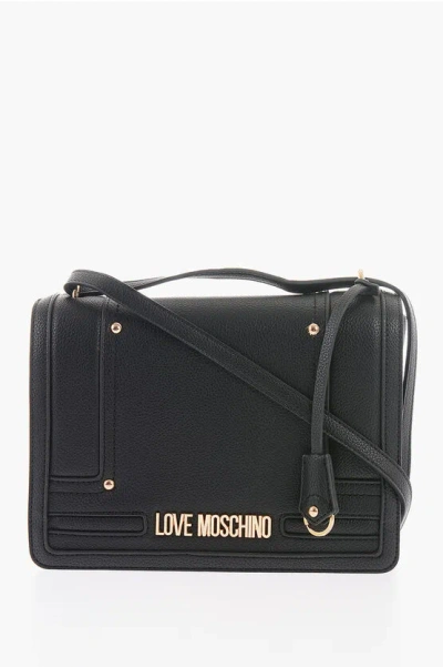 Moschino Love Faux Leather Crossbody Bag With Golden Logo In Burgundy