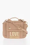 Moschino Love Faux Leather Crossbody Bag With Golden Logo In Beige