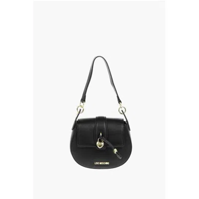 Moschino Love Faux Leather Crossbody Bag With Heart Shaped Women's Charm In Black