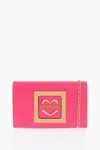 Moschino Love Faux Leather Crossbody Bag With Metal Golden Logo In Pink