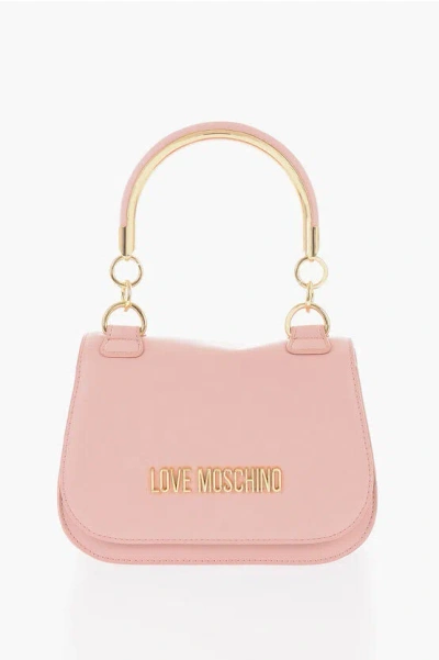 Moschino Love Faux Leather Handbag With Golden Handle And Removable S In Brown