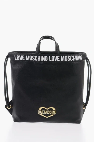 Moschino Love Faux Leather Handbag With Printed Logo In Burgundy
