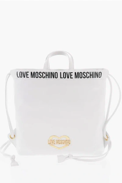 Moschino Love Faux Leather Handbag With Printed Logo In Burgundy