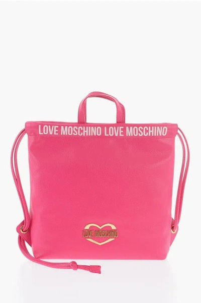 Moschino Love Faux Leather Handbag With Printed Logo In Burgundy