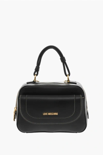 Moschino Love Faux Leather Handbag With Visible Stitching In Brown