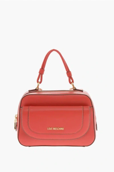 Moschino Love Faux Leather Handbag With Visible Stitching In Brown