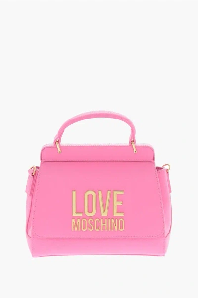 Moschino Love Faux Leather Mini Bag With Maxi Golden Plaque In Brown
