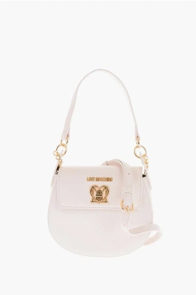Moschino Love Faux Leather Mini Saddle Bag With Golden Closure Turn L In White