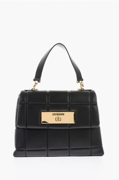 Moschino Love Faux Leather Padded Bag With Removable Shoulder Strap In Black