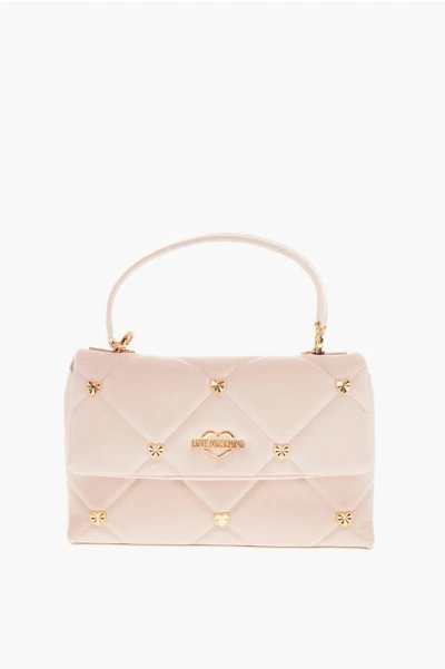 Moschino Love Faux Leather Quilted Bag With All-over Hearts In Brown