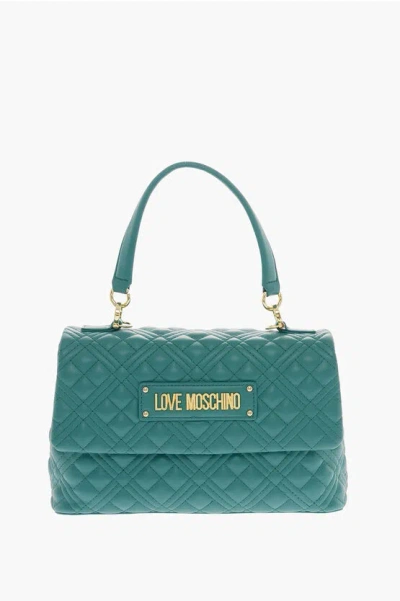 Moschino Love Faux Leather Quilted Bag With Magnetic Closure In Burgundy