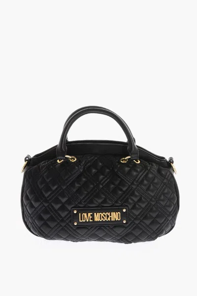 Moschino Love Faux Leather Quilted Bowler Bag With Golden Details In Black