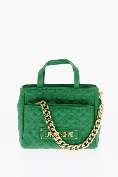 Moschino Love Faux Leather Quilted Mini Bag With Matching Pochette In Brown