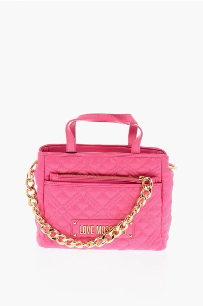 Moschino Love Faux Leather Quilted Mini Bag With Matching Pochette In Brown