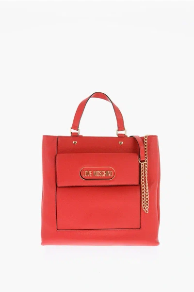Moschino Love Faux Leather Rectangular Bag With Maxi Patch Pocket In Red