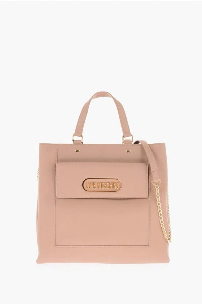 Moschino Love Faux Leather Rectangular Bag With Maxi Patch Pocket In Neutral