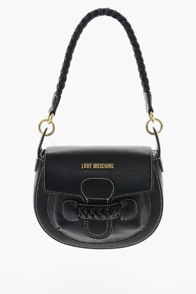 Moschino Love Faux Leather Saddle Bag With Braided Details In Black