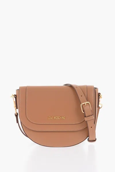 Moschino Love Faux Leather Saddle Bag With Removable Shoulder Strap In Brown