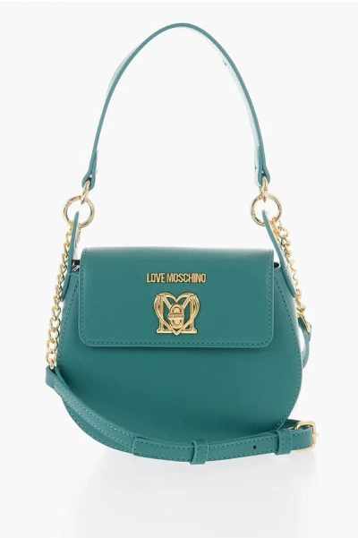 Moschino Love Faux Leather Saddle Bag With Turn Lock Closure In Burgundy
