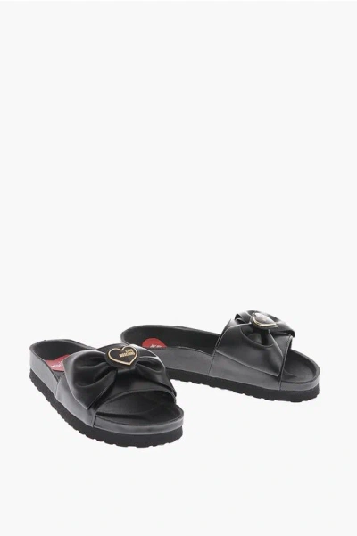 Moschino Love Faux Leather Sandals With Maxi Bow In Black