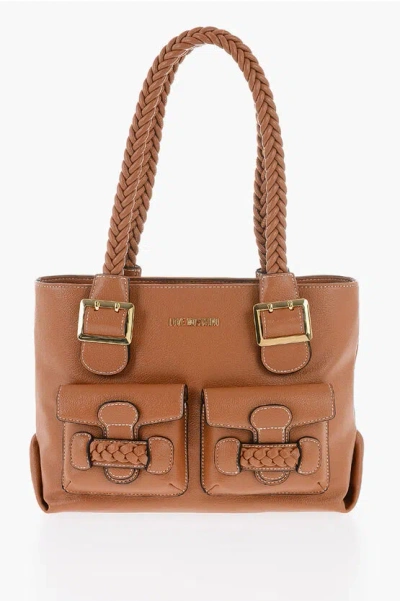 Moschino Love Faux Leather Shoulder Bag With Braided Handle In Black