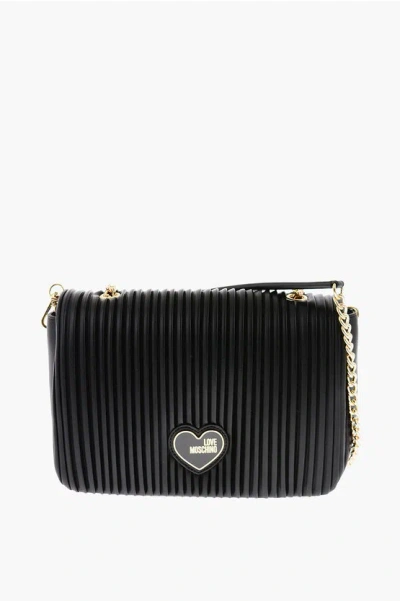 Moschino Love Faux Leather Shoulder Bag With Golden Chain In Brown