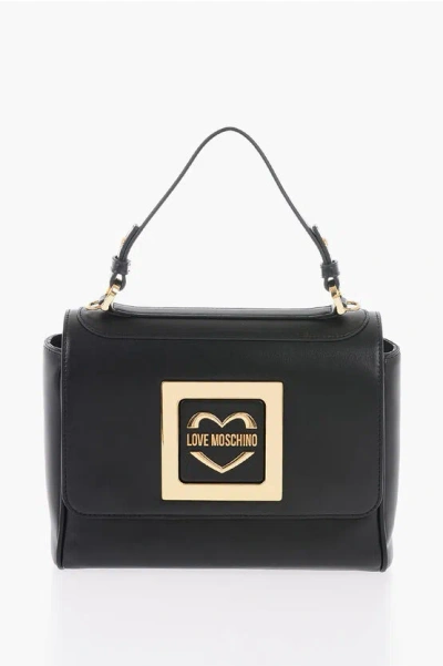 Moschino Love Faux Leather Shoulder Bag With Golden Details In Blue