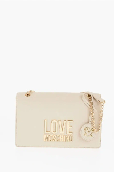 Moschino Love Faux Leather Shoulder Bag With Golden Details In Burgundy