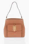 Moschino Love Faux Leather Shoulder Bag With Golden Details In Brown