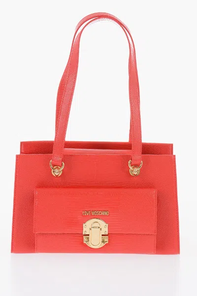 Moschino Love Faux Leather Shoulder Bag With Golden Details In Red
