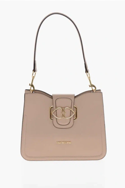 Moschino Love Faux Leather Shoulder Bag With Golden Hearts In Black