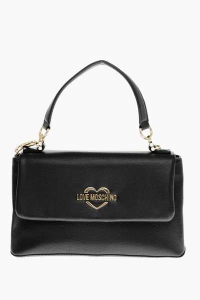 Moschino Love Faux Leather Shoulder Bag With Golden Logo In Black