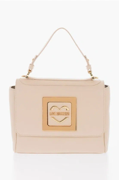 Moschino Love Faux Leather Shoulder Bag With Metal Golden Logo In Black