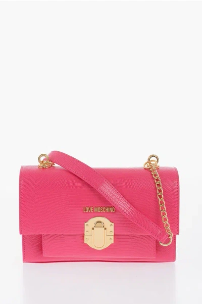 Moschino Love Faux Leather Shoulder Bag With Metal Magnetic Closure In Burgundy