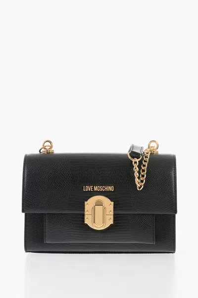 Moschino Love Faux Leather Shoulder Bag With Metal Magnetic Closure In Black