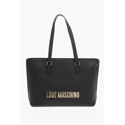 Moschino Love Faux Leather Tote Bag With Golden Embossed Maxi Women's Logo