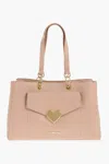 Moschino Love Faux Leather Tote Bag With Golden Logo In Beige