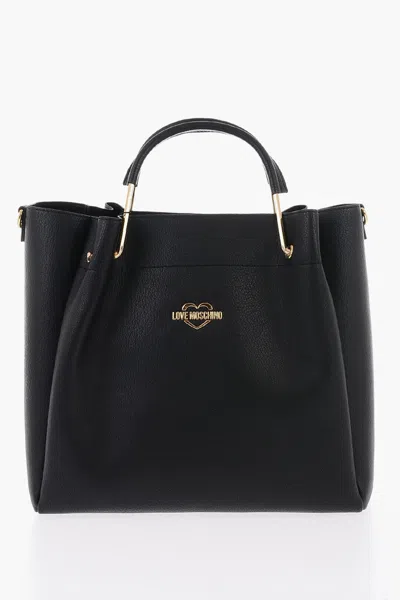 Moschino Love Faux Leather Tote Bag With Golden Logo In Black