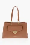 Moschino Love Faux Leather Tote Bag With Golden Logo In Brown