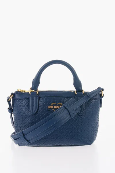 Moschino Love Faux Leather Valentina Crossbody Bag With All-over Hear In Blue