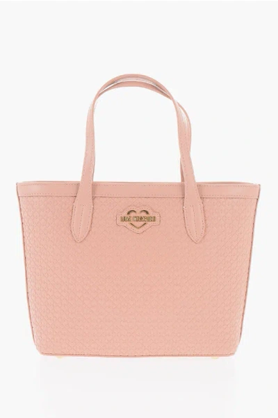 Moschino Love Faux Leather Valentina Tote Bag With All-over Hearts In Gold